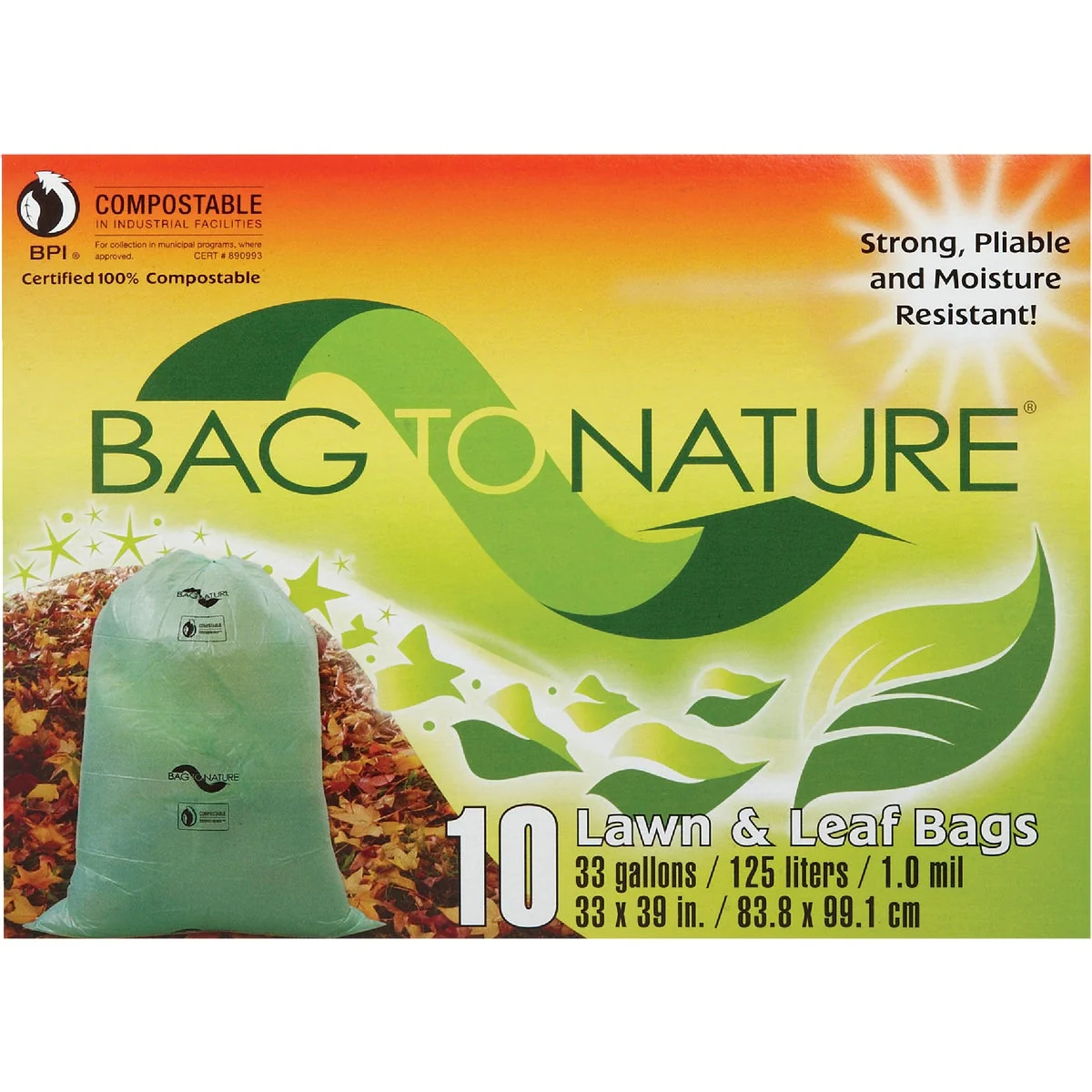 Stylish Bag To Nature 33 Gal. Green Compostable Houston Lawn Leaf Bag 10-Count Efficient