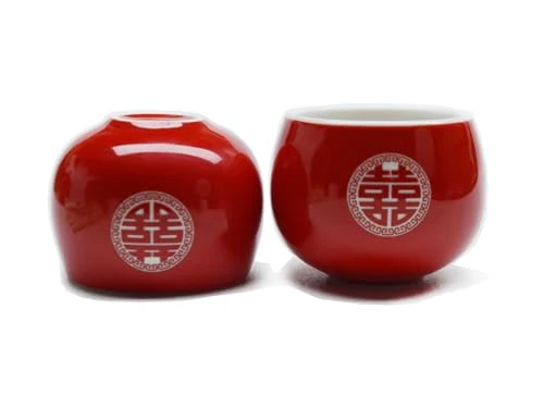 Safe Chinese Wedding Tea cup 5oz Porcelain Teacup Red Cups Round Glaze Carving Double Xi for Tea Ceremony Wedding Party Home Decor 2 Count Elegant
