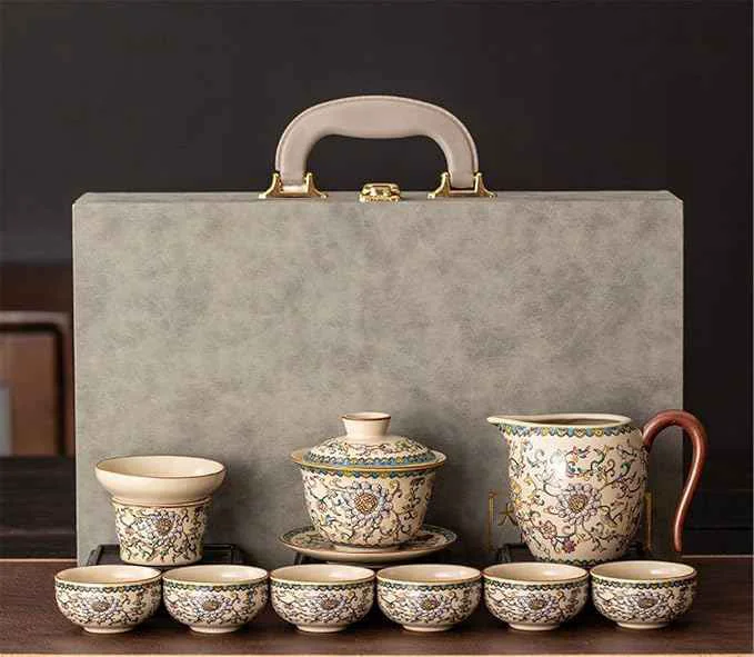 Expertly Made Ru Kiln Enamel Gongfu Tea Set Gaiwan and Teacup Collection-suit25 Elegant
