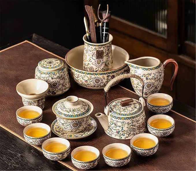 Sophisticated Ru Kiln Enamel Gongfu Tea Set Gaiwan and Teacup Collection-suit12 Environmentally Friendly