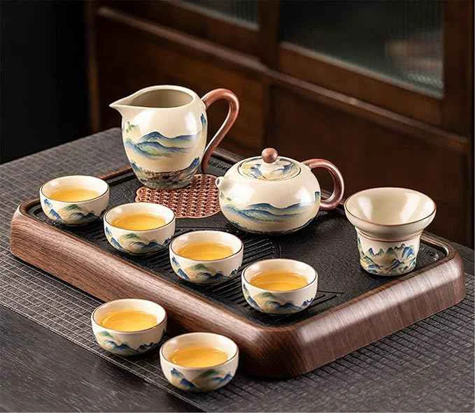 Excellent Ru Kiln Gongfu Tea Set Compact Gaiwan for Office Use-suit17 Detailed