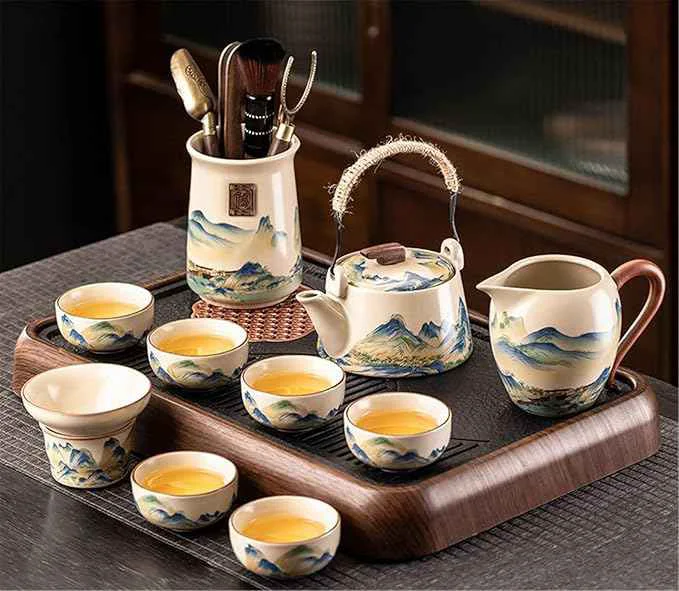 Premium Ru Kiln Gongfu Tea Set Compact Gaiwan for Office Use-suit21 Expertly Made