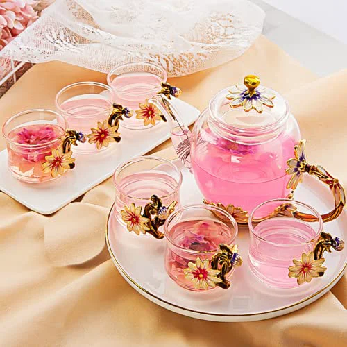 High-Performance xixi home Floral Glass Tea Set for Women Contemporary