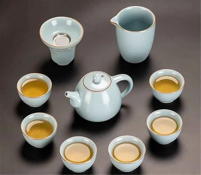 Certified Sky Blue Ru Kiln Gongfu Tea Set Ceramic Teapot and Gaiwan-suit2 Powerful