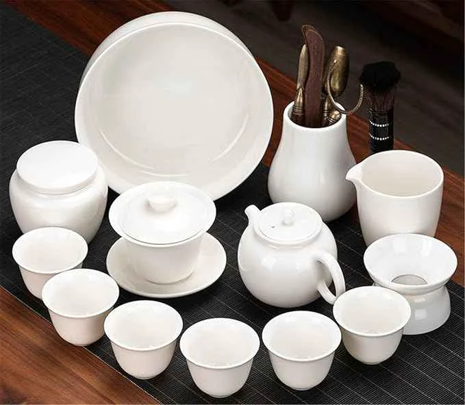 Environmentally Friendly White Jade Porcelain Gongfu Tea Set Gaiwan with Teacups-suit19 Detailed