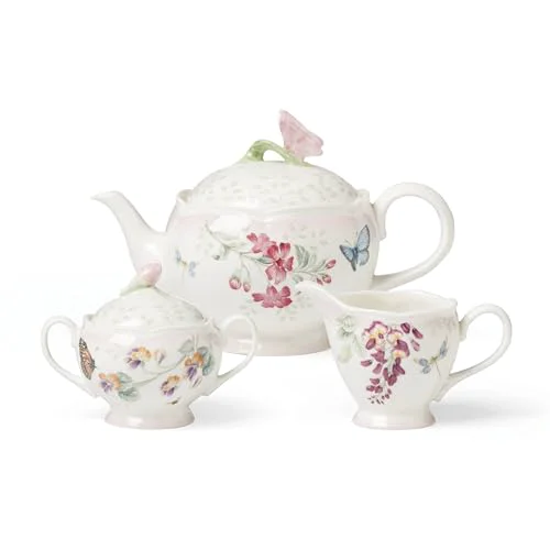 High-End Butterfly Meadow Pink Ombre Porcelain Teapot Set 5 Count Fashionable