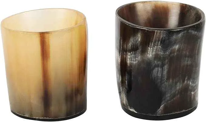 Sophisticated Handicrafts Home Handmade Horn Shot Glasses Set of 2 3 oz Natural Viking Drinking Whiskey Shots for Cocktails Parties- Medieval Decor Gift Set for Men Groomsmen Unique Bar Shot Detailed
