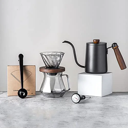 Natural Pour Over Coffee Maker Set Coffee Kettle Scale Server Dripping Cup Bean Grinder Filter Paper Ceramic Cup All in 1 Great for Traveling Camping Excellent Coffee Gift Genuine