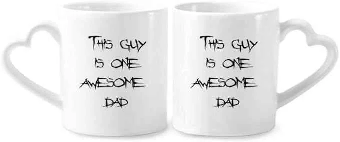 Green Dad Father’s Festival Quote Couple Porcelain Mug Set Ceramic Lover Cup Heart Handle Fine Crafted