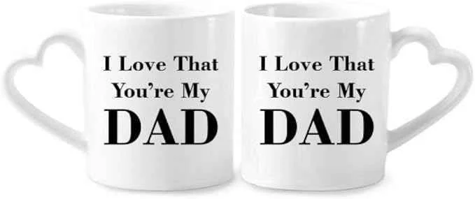 Verified You’re My Dad Father’s Festival Quote Couple Porcelain Mug Set Ceramic Lover Cup Heart Handle Premium