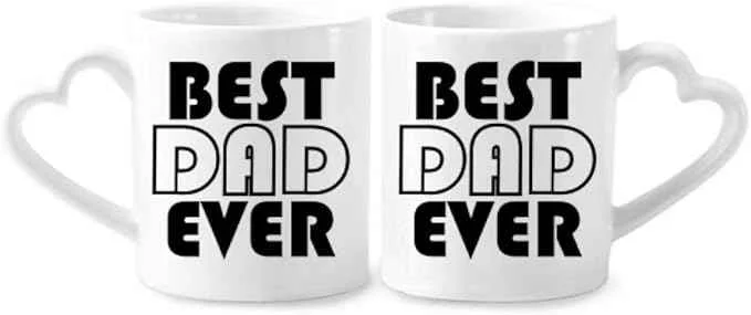 Traditional Dad Ever Quote Father’s Day Couple Porcelain Mug Set Ceramic Lover Cup Heart Handle Recyclable