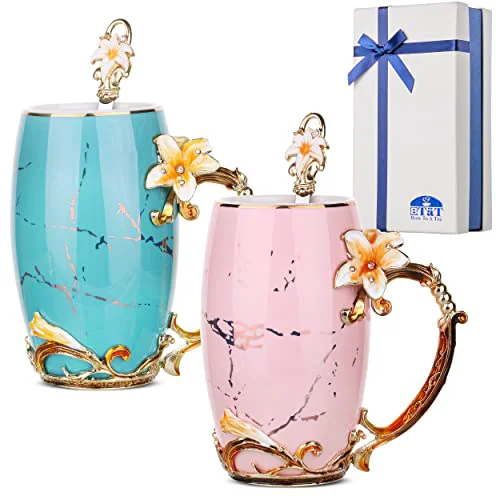 Efficient BTaT Floral Ceramic Mugs with Spoon 2 Count Luxury