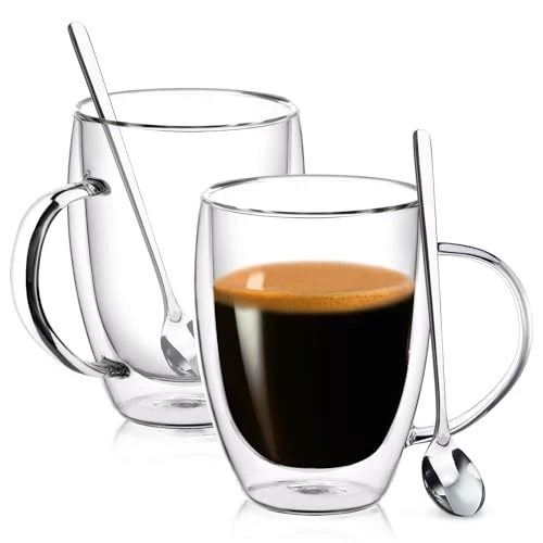 Classic Double Wall Glass Coffee Mugs 2 Count Recyclable