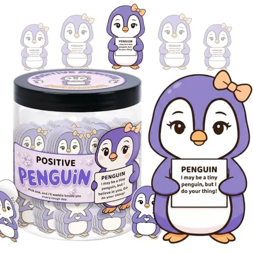 Original Positive Penguin Purple Jar with 60 Affirmation Cards 3 Count Eco-Friendly