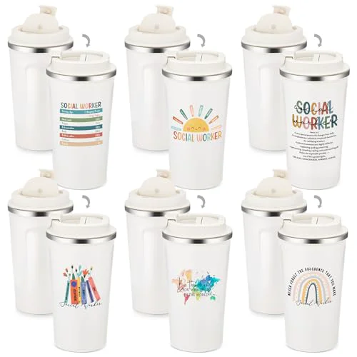 Smooth 6 Pcs Graduation Gift for Bsw Msw Dsw Social Worker Appreciation Gifts for Women Men Coworker Office Stainless Steel Insulated Tumblers Coffee Travel Mug Cup with Lid 6 Count Breathable