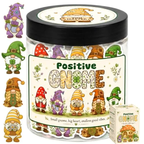 Secure Positive Gnome Jar with 60 Daily Affirmation Cards Verified