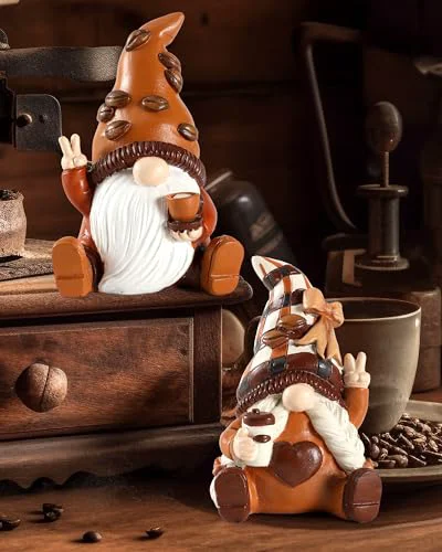 Stylish Maillard Coffee Gnomes Figurines Set 2 Count Proven