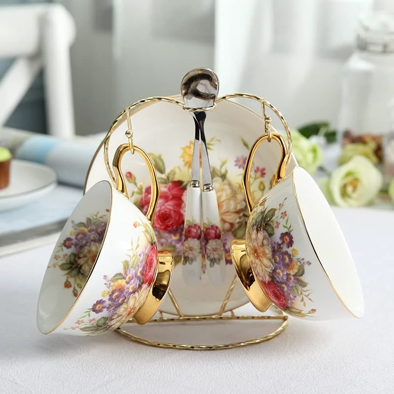 Secure Coffee Mugs Pastoral Floral Bone Tea Cup Saucer Spoon Set 200ml Cafe Ceramic Coffee Cup Elegant Advanced Porcelain Teacup Dropshipping Mug Set Green