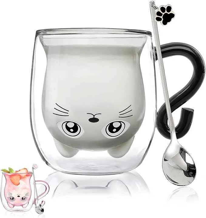 Trusted Black Cat Mug Cute Mug with Handle Double Walled Coffee Mugs Kawaii Cat Presents for Women Glass Mugs Tea Cup Cute Birthday Gifts for Cat Lovers Ideas Halloween Christmas Elegant