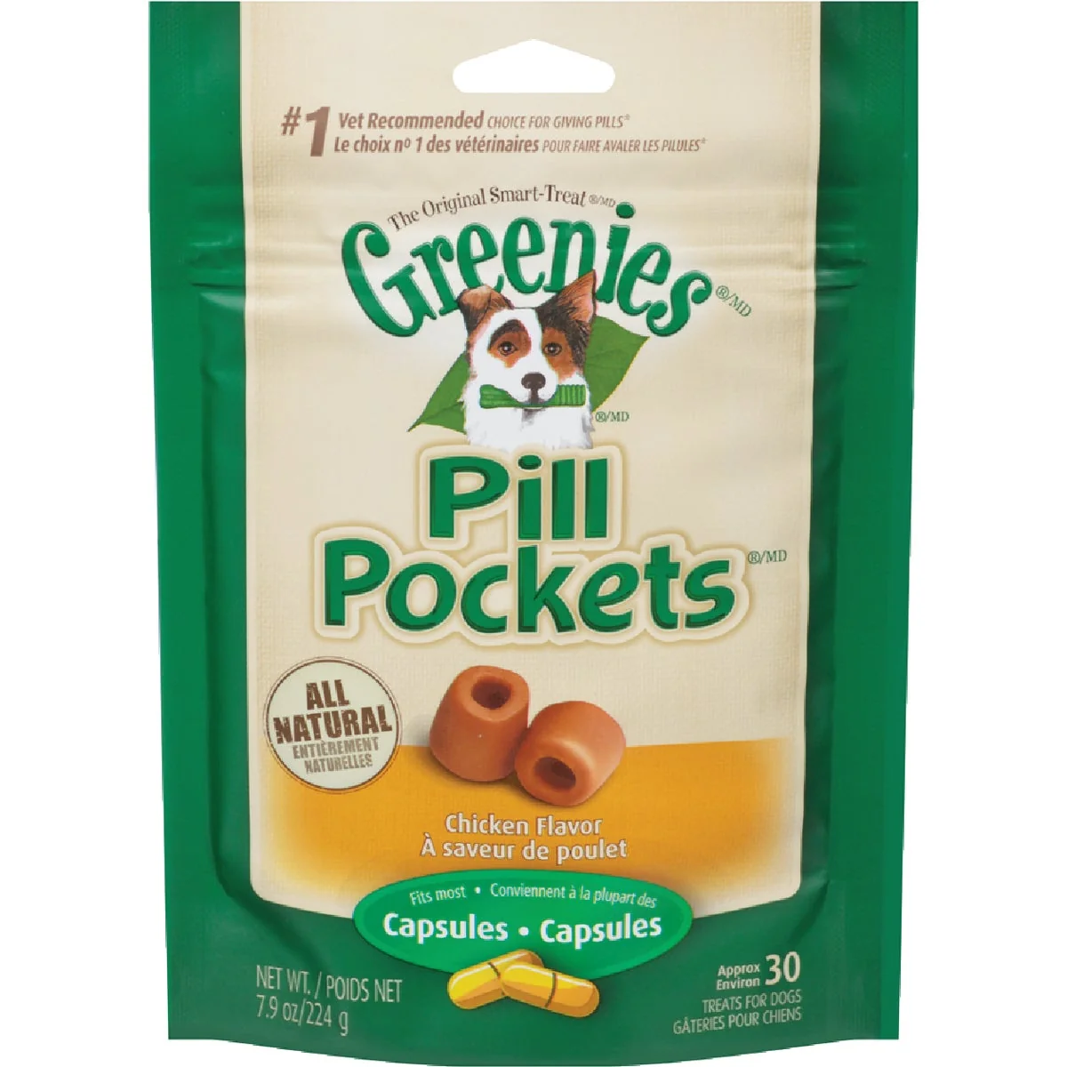 Elite Greenies Capsule Pill Pockets Chicken Flavor Chewy Dog Treat 30-Pack Enhanced