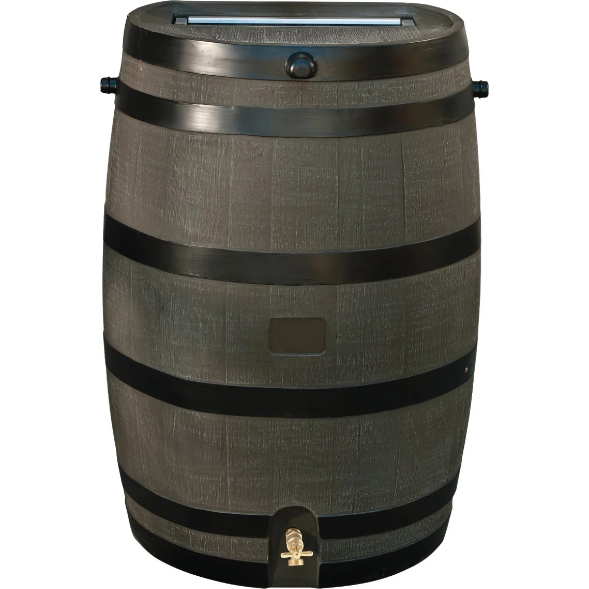 Minimalist RTS Home Accents 50 Gal. Brown Woodgrain Polyethylene Rain Barrel Easy-to-Use