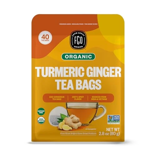 High-Performance Organic Turmeric Ginger Herbal Tea 40 Count Top-Quality