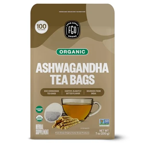 Elegant Organic Ashwagandha Tea 100 Count Convenient