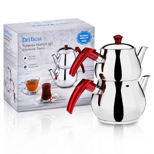 Organic Turkish Teapot Set Stainless Steel Tea Maker for Stovetop 4 Count Top-Quality