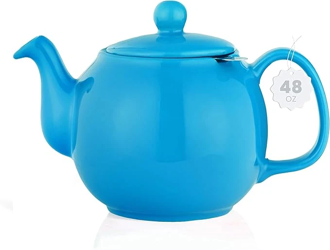 Environmentally Friendly SAKI Large Porcelain Teapot 48 Ounce Tea Pot with Infuser Loose Leaf and Blooming Tea Pot – Blue High-Performance