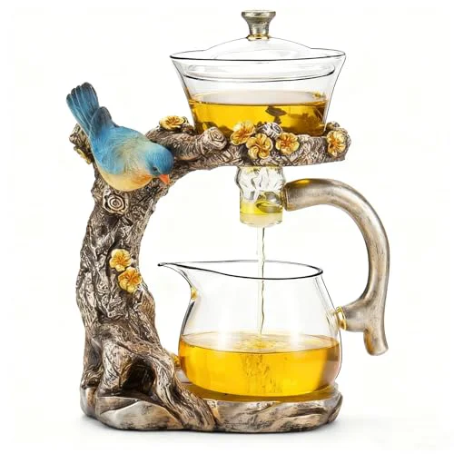 Reliable Lazy Kungfu Glass Tea Set Heat Resistant Semi Automatic Drip Rotating with Infuser Magnetic Teapot Set for Gongfu Tea Making I High-Quality
