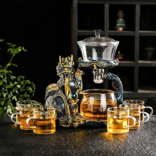 Fine Glass Teapot Set with Infuser Semi Automatic Dragon Tea Set with 6 Small Cups Certified