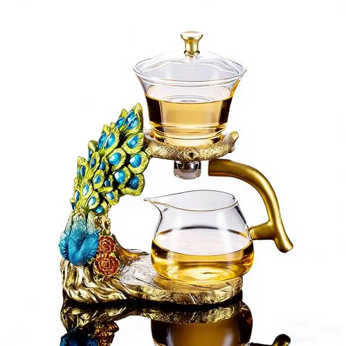 Professional Glass Teapot Set with Infuser Semi Automatic Tea Set Lazy Kungfu Attraction Drip Rotating Teapot Set High-Grade