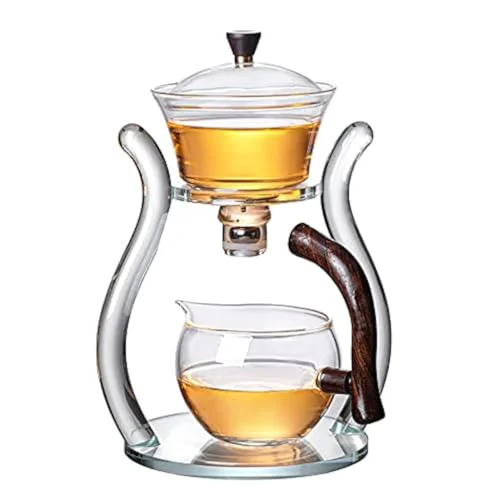 Premium Glass Teapot Set Semi Automatic Drip Rotating with Infuser Lazy Kungfu Tea pot Set Fast