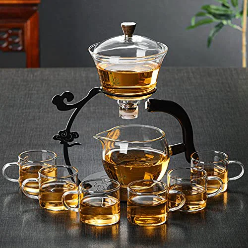 Elegant Lazy Kungfu Glass Tea Set Semi Automatic Drip Rotating with Infuser Glass Teapot Set Original