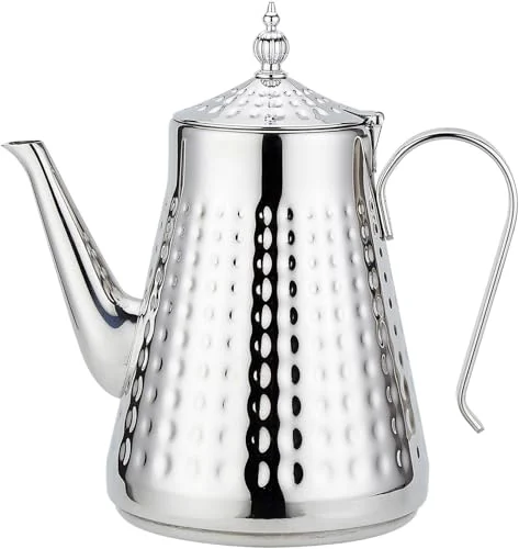 Premium Material 1.8L 60oz Stainless Steel Hammer Patterned Teapot With Removeable Infuser Loose leaf cover Silver Lightweight