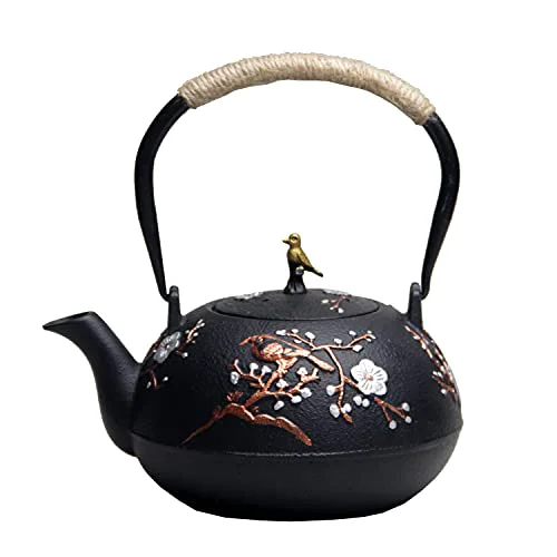 Specialty Cast Iron Teapot SECHUDO Teapot for Stovetop Safe Coated with Enameled Interior Easy-to-Use