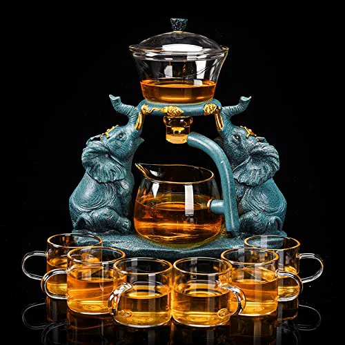 Powerful Lazy Kungfu Glass Tea Set Semi Automatic Drip Rotating with Infuser Glass Teapot Set Verified