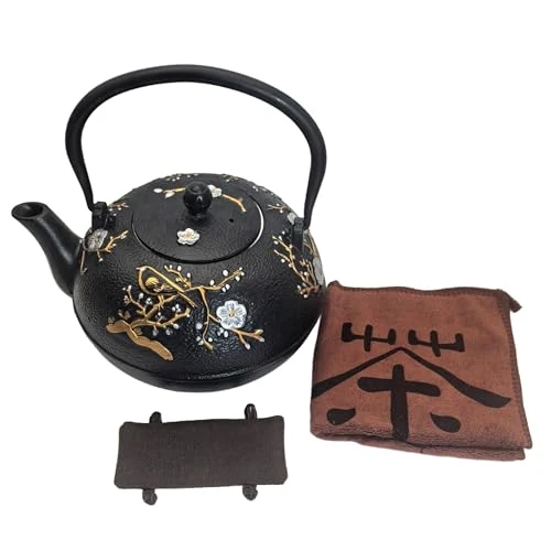 Powerful Cast Iron Teapot SECHUDO Teapot for Stovetop Safe Coated with Enameled Interior Traditional