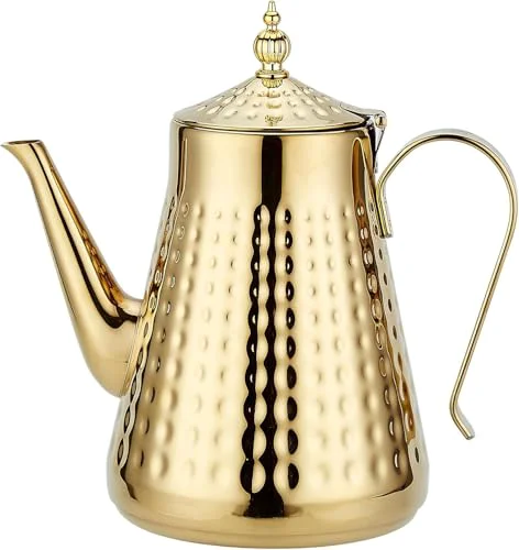Carefully Designed 1.8L 60oz Stainless Steel Hammer Patterned Teapot With Removeable Infuser Loose leaf cover Gold Smart
