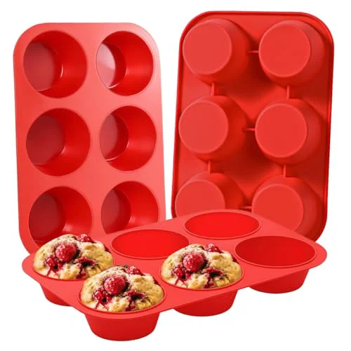 Consistent Silicone Jumbo Muffin Pan 3 Pack 6 Cup 3.5 Inch Large Muffin Tin Non Stick BPA for Baking Giant Muffins Cupcakes Frittatas 3 Count Green