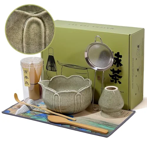 Comfortable Matcha Whisk Set with Ceramic Bowl 8 Count Premium Material