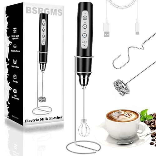 Modern Milk Frother Wand Rechargeable Handheld Whisk Coffee 3 Speed Adjustable Minimalist