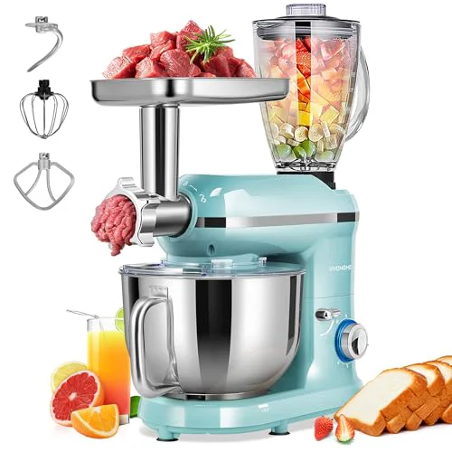 High-Performance 3-in-1 Stand Mixer 6-Quart Tilt-Head Mixer 10 Speeds Blue Top-Quality