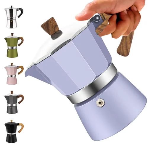 Crafted 12 Cup Aluminum Moka Pot Classic Stovetop Espresso Coffee Maker 600ml 20oz Coffeemaker Percolator Mocha Pot Greca Coffee Maker Cafe Makers for Italian and Cuban Café Brewing Purple Premium Material