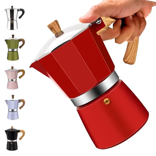Safe 9 Cup Aluminum Moka Pot Classic Stovetop Espresso Coffee Maker 450ml 15oz Coffeemaker Percolator Mocha Pot Greca Coffee Maker Cafe Makers for Italian and Cuban Café Brewing Red Fine