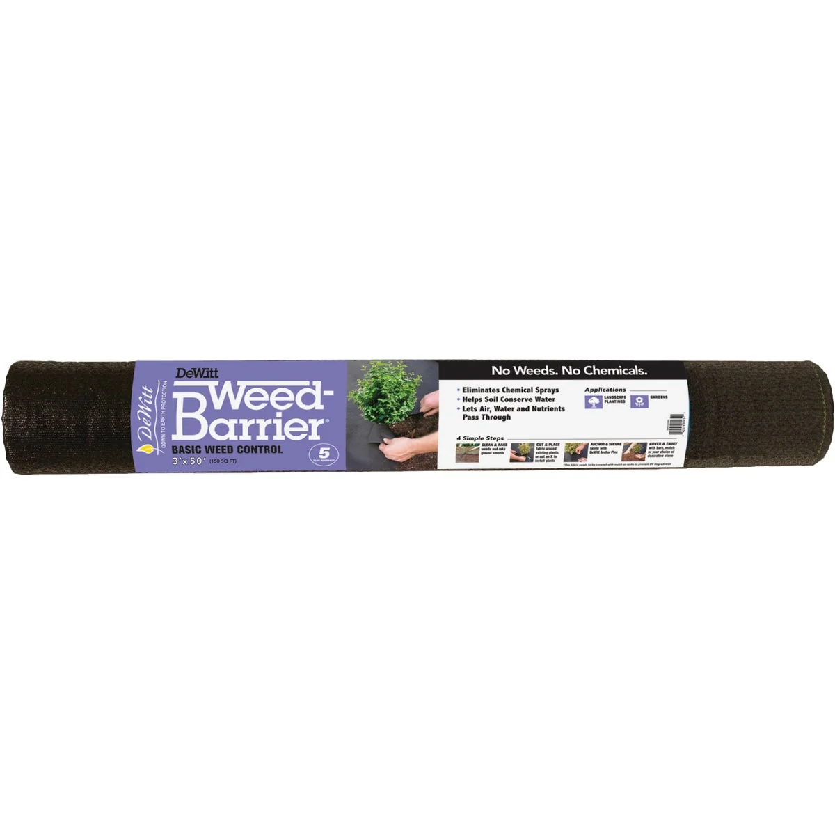Environmentally Friendly DeWitt Weed Barrier 3 Ft. W. x 50 Ft. L. Pointbond Polyproylene 5-Year Basic Weed Control Landscape Fabric Fine