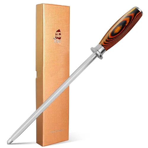 Official Honing Steel 10 Inch Knife Sharpener Rod with Pakkawood Handle for Kitchen Knives Daily Sharpening Maintenance Consistent