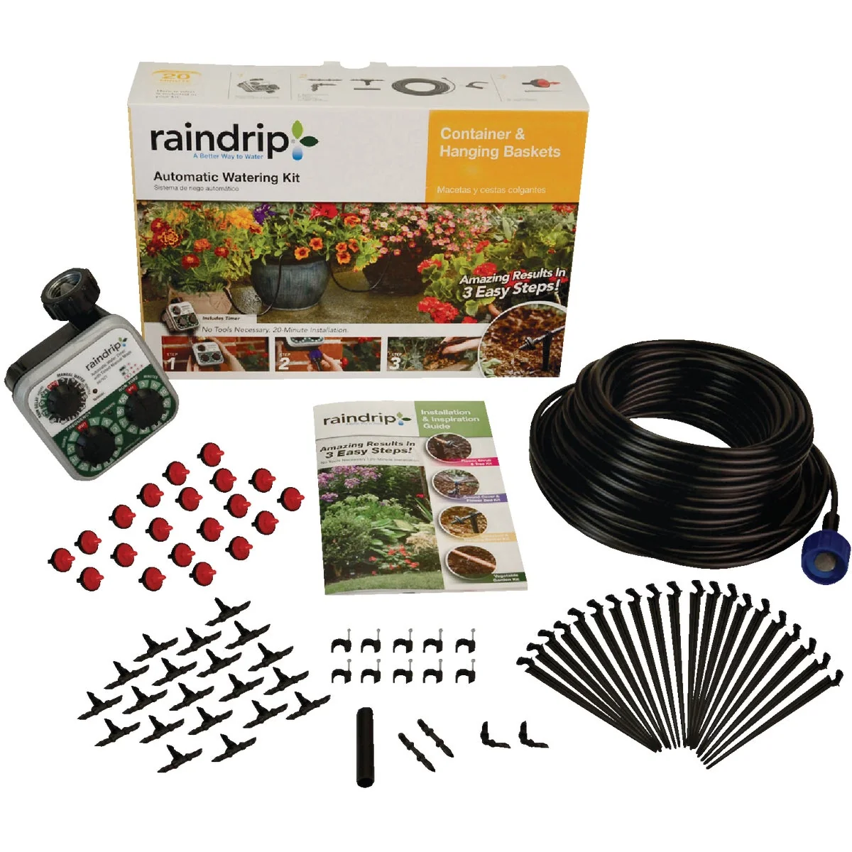 Clean Raindrip 20-Container Patio Drip Irrigation Watering Kit Consistent