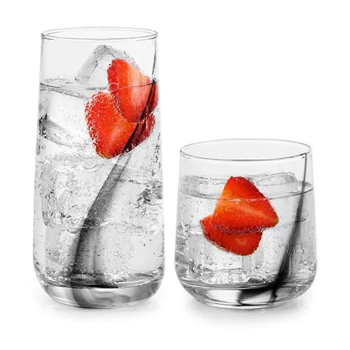 Healthy Ascent Black Ribbon Tumbler and Rocks Drinking Glasses Set of 16 16 Count Next-Generation