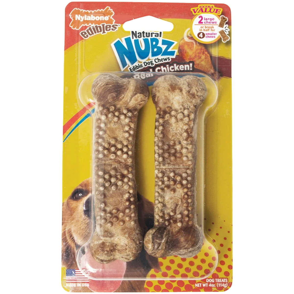 Premium Nylabone Edibles Natural Nubz Chicken Flavor Dental Dog Treat Chew 2-Pack Practical